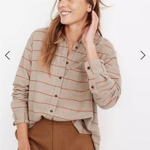 Madewell Flannel Sunday Shirt Jacket Keene Plaid Cotton Tan Orange Pink M MA849